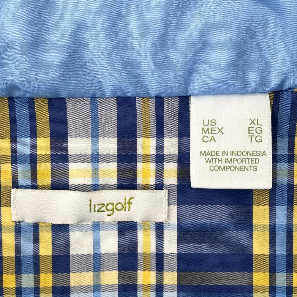 Liz Golf Vest XL Periwinkle Blue Hidden Hood Plaid Lined Snap Zip Golf Vest - Picture 9 of 9